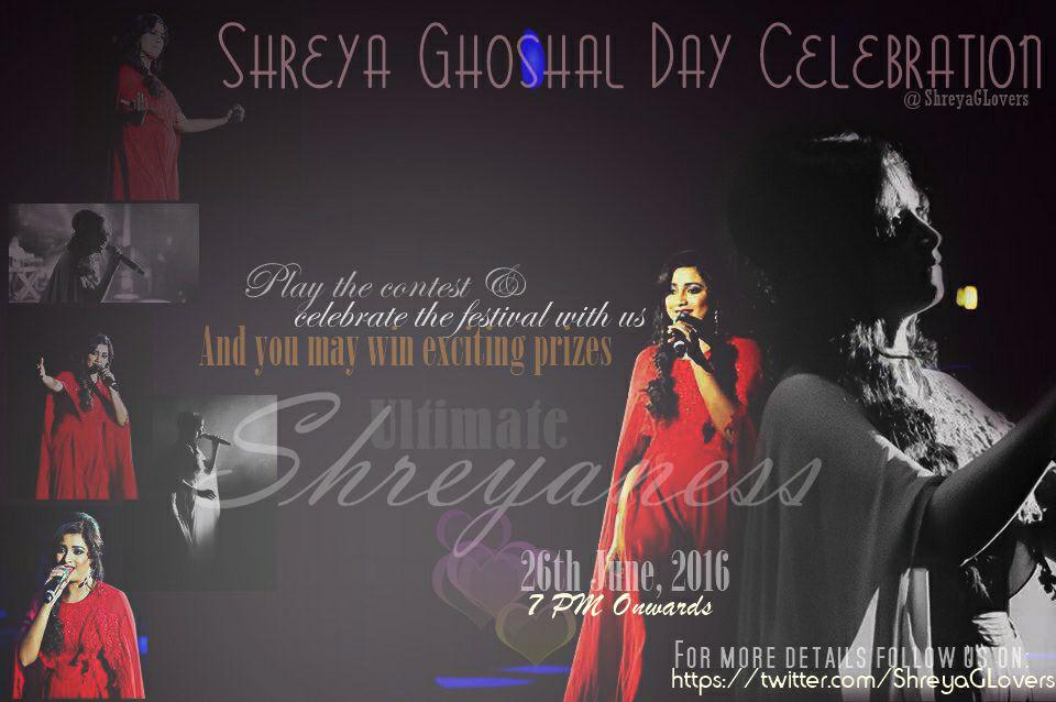 SGFC_WestBengal's tweet photo. **Contest Alert**
Play #ShreyaGhoshalDay contest with us &amp; win exciting prizes.
26 June.
7 PM.
Celebrate Shreyaness. https://t.co/KsQDxBmjuX