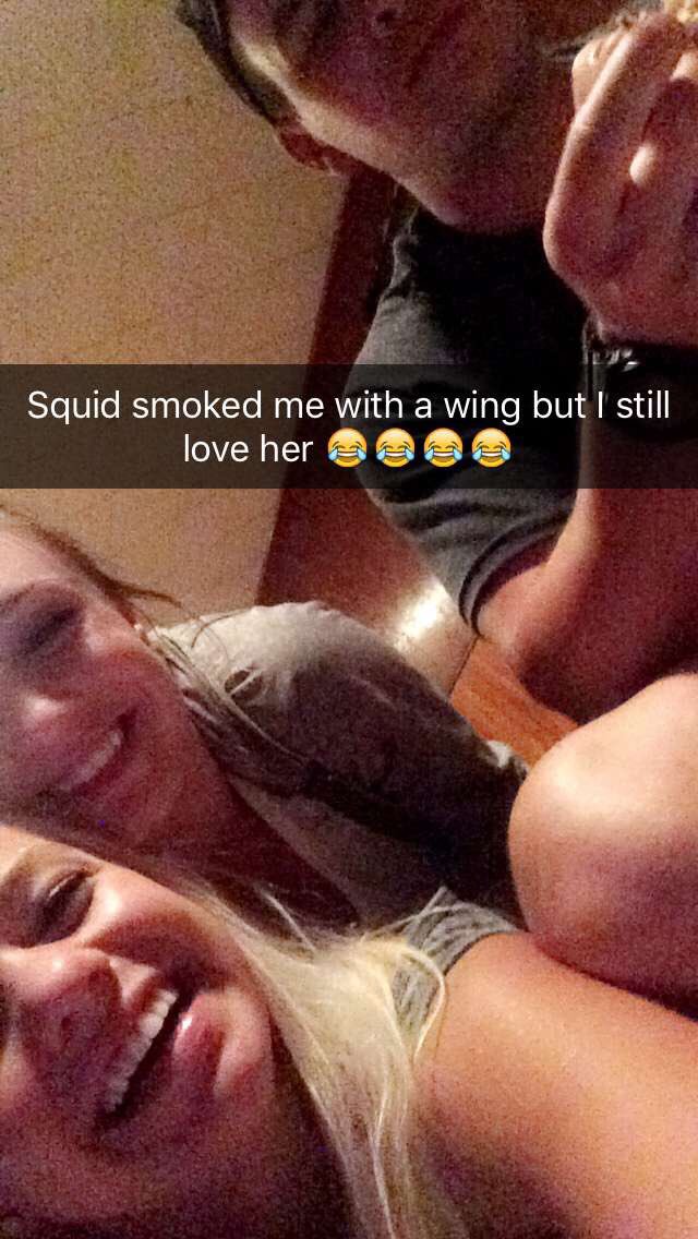 BryanneJohnsen's tweet image. The wing hit the back of my head 😂🍗 but it's okay because I still love her @squidd__  #lakefam