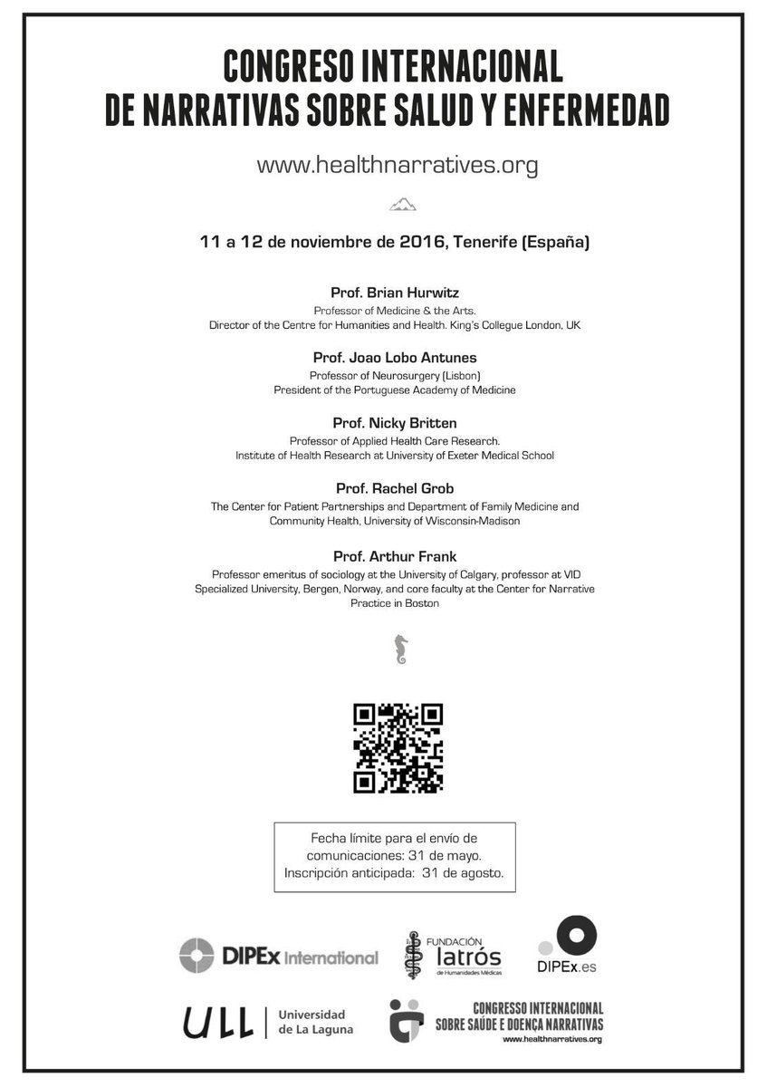 navarrotradmed's tweet image. Congreso Internacional de Narrativas sobre Salud y Enfermedad
healthnarratives.org/es/
Tenerife: 11 y 12 de noviembre