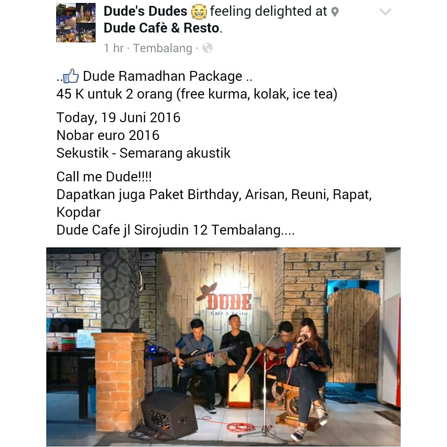 Tmn2 di tembalang, jam 8 ini, Oleander Coustik main di Dude Cafe.See U There..