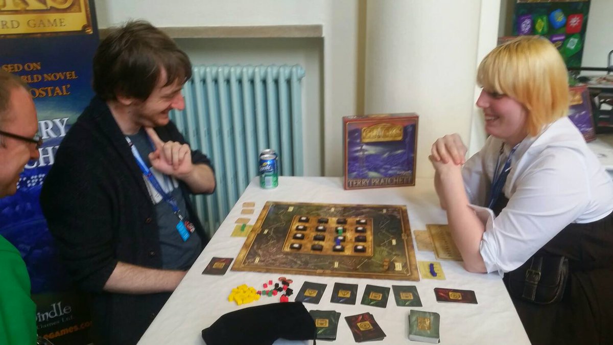BackspindleGame's tweet photo. Who will be the fastest #Clacks operator? @QUB_QCon Whitla Hall #belfast #discworld #boardgames https://t.co/WeDj57eOlp
