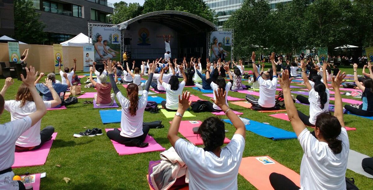 Our 8x6 arc roof stage at Potters Fields Park enjoying a nice, calm yoga festival. #Milos #stage