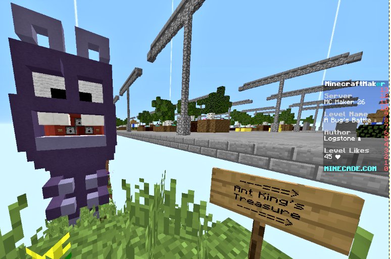 Minecade's tweet photo. A Bug's Battle level by Logstone is a hidden treasure among 20,000+ now available to play on #SuperMinecraftMaker ๐ https://t.co/NyD9Pd8HtL