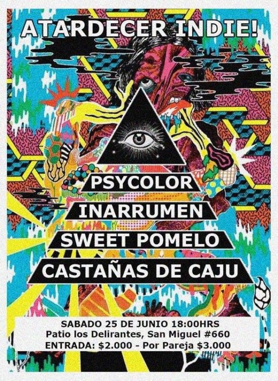 NewRockChile's tweet photo. #Psycolor #Inarrumen @sweetpomeloband @cdecaju • sábado 25 de junio • 18Hrs • #PatioLosDelirantes https://t.co/ycszuqRyBN