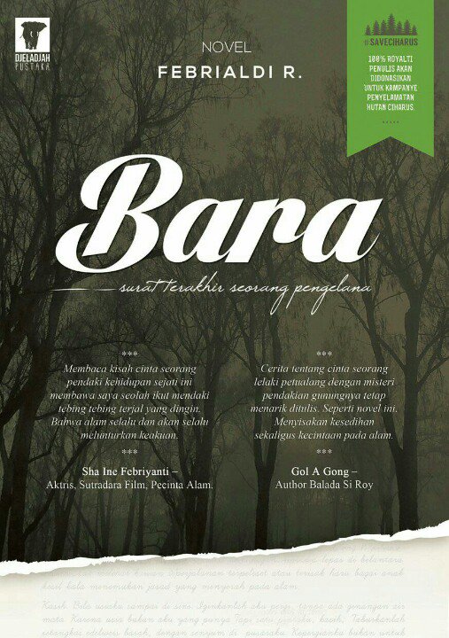 Cetakan kedua dari buku novel Bara dan Pejalan Anarki. Pembaca akan menemukan selebaran dan sticker @saveciharus