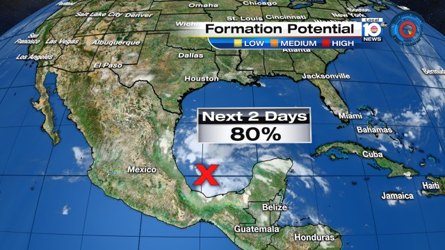 National Hurricane Center has an 80% chance of development on low pressure in Bay of Campeche from @TrentAricTV https://t.co/5Qpyt3g46r