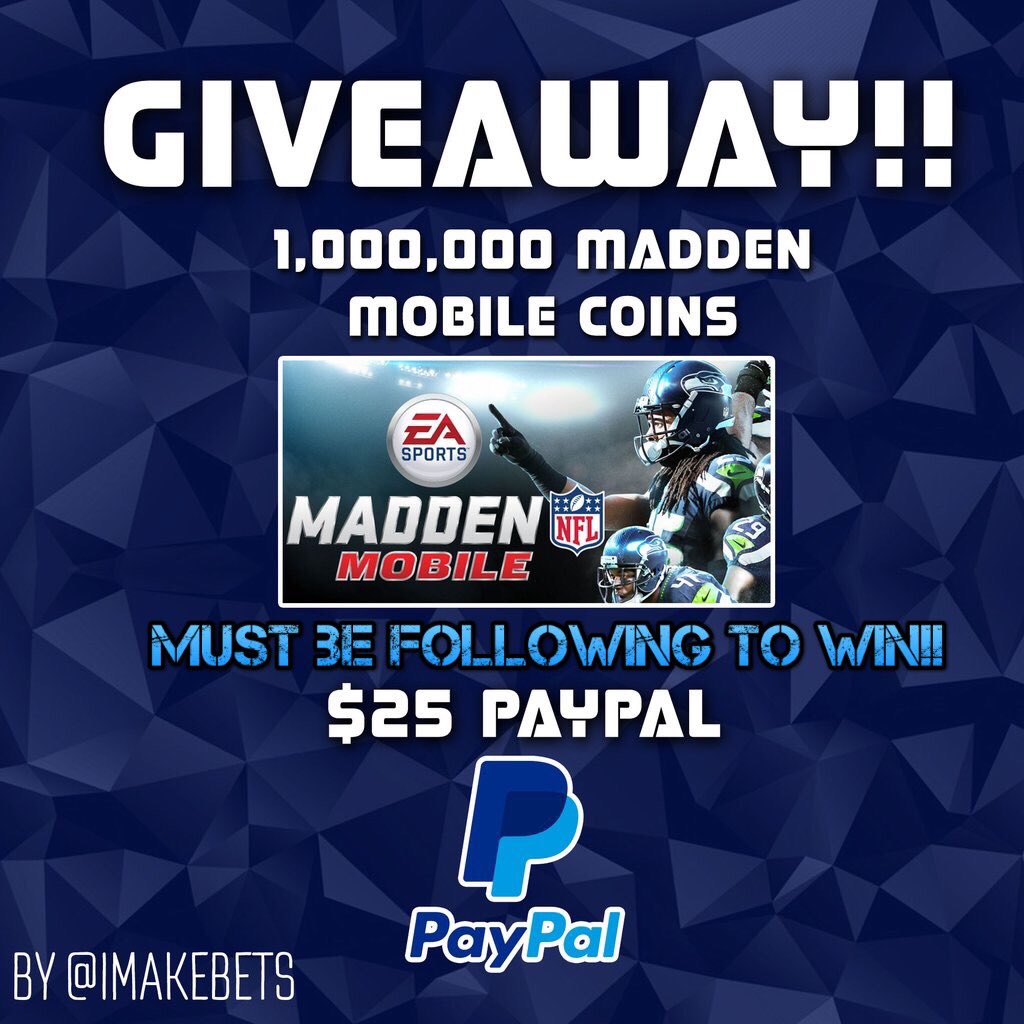 TrustedMM's tweet image. ❗️$25 PayPal &amp;amp; 1 mill madden mobile coin giveaway! Must be following @imakebets &amp;amp; @trustedmm to win! Ends July 1st❗️
