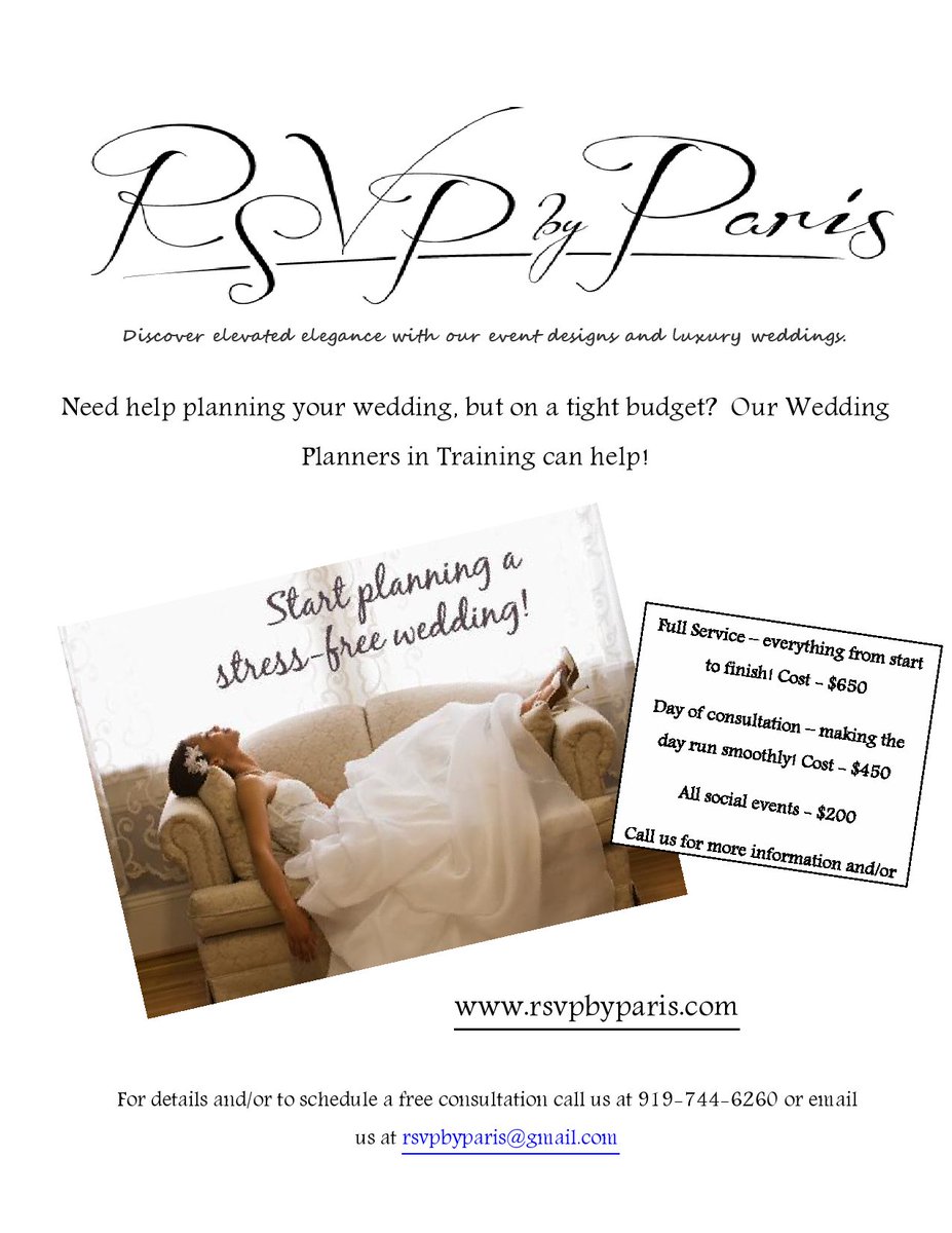 RSVPbyParis's tweet photo. Are you a bride to be on a budget? Our Event Planners in Training offer affordable event planning options!#bridetobe https://t.co/At0EolJ428