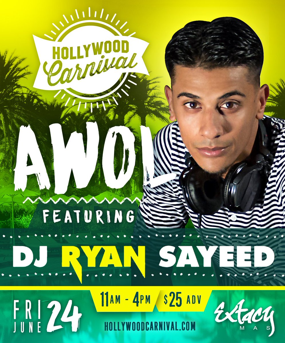 Catch #DJRyanSayeed this Friday, June 24th at #AWOL. Tickets: ow.ly/40Ev301obA7 #HollywoodCarnival