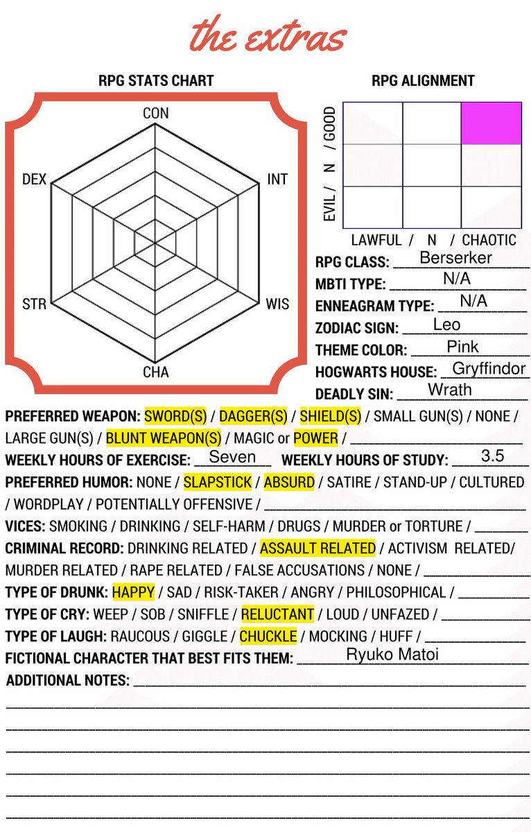 // Character sheet.