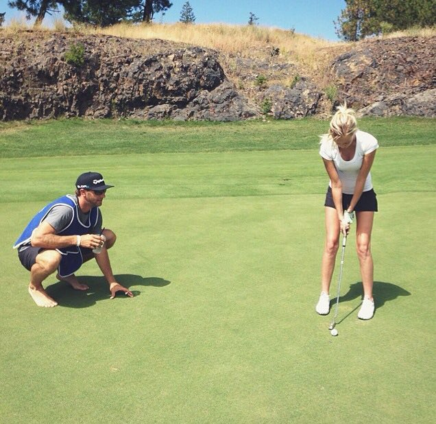 FlopGolfLife's tweet photo. Idk why the surprise w/ the flat stick, DJ has been working hard w/ Paulina on sinking balls in holes #whatabeauty https://t.co/RwMTwon1HQ