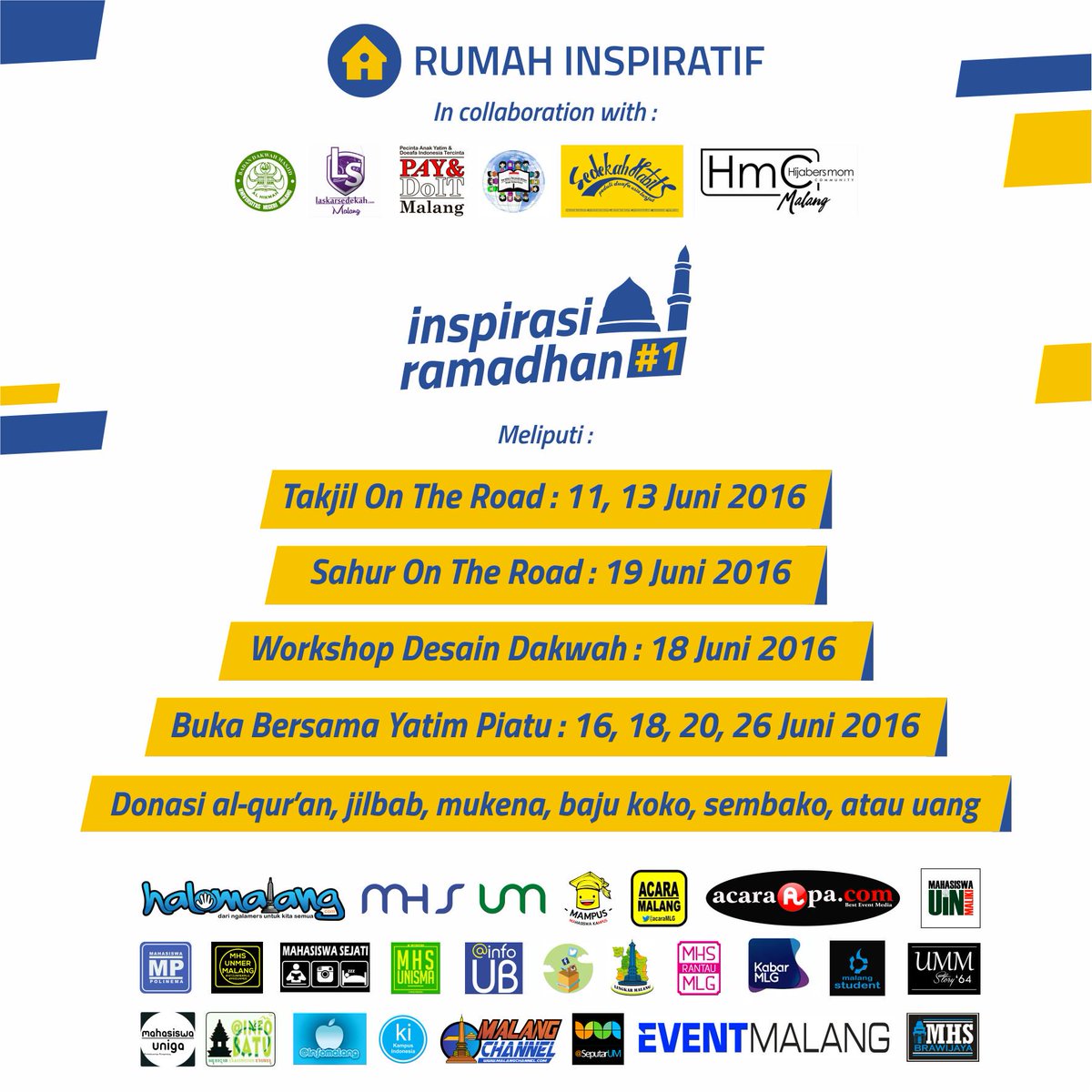 #Malang Inspirasi Ramadhan #1. Buka Bersama Yatim Piatu | 26 Juni 2016 | More info >> acaraapa.com/inspirasi-rama…