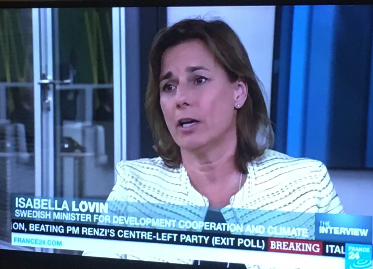 @IsabellaLovin imponerar just nu i lång intervju i France 24. Heja Sverige! 