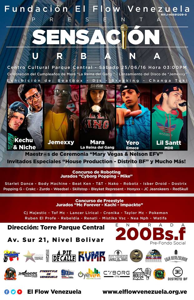 ApiedecalleInc's tweet photo. @elflowVenezuela Presenta -Sensación Urbana-en el Centro Cultural Parque Central Entrada #200Bs https://t.co/JxCFU9mVRu Via @RvmrCrew_
