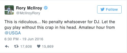 GOLF_com's tweet photo. Twitter reacts to Dustin Johnson's #USOpen rules controversy - https://t.co/sZpkiBwPeG https://t.co/MB6YMGXvAZ