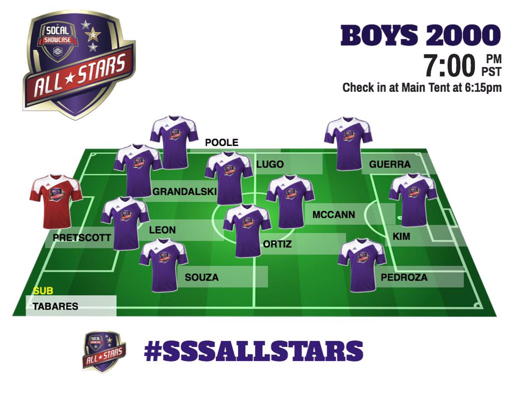 SocalshowcaseLA's tweet photo. Check out our showcase All Star Lineup for Boys 2000, game at 7! #SSS2016 #GameChanger https://t.co/TyVacZWARk