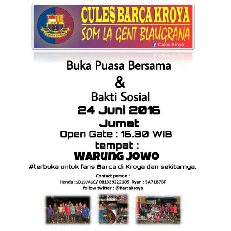 BarcaKroya's tweet photo. Yuuk Gabung, silaturahmi dan berbagi dibulan yg penuh Berkah @info_kroya https://t.co/g5rCIporwe