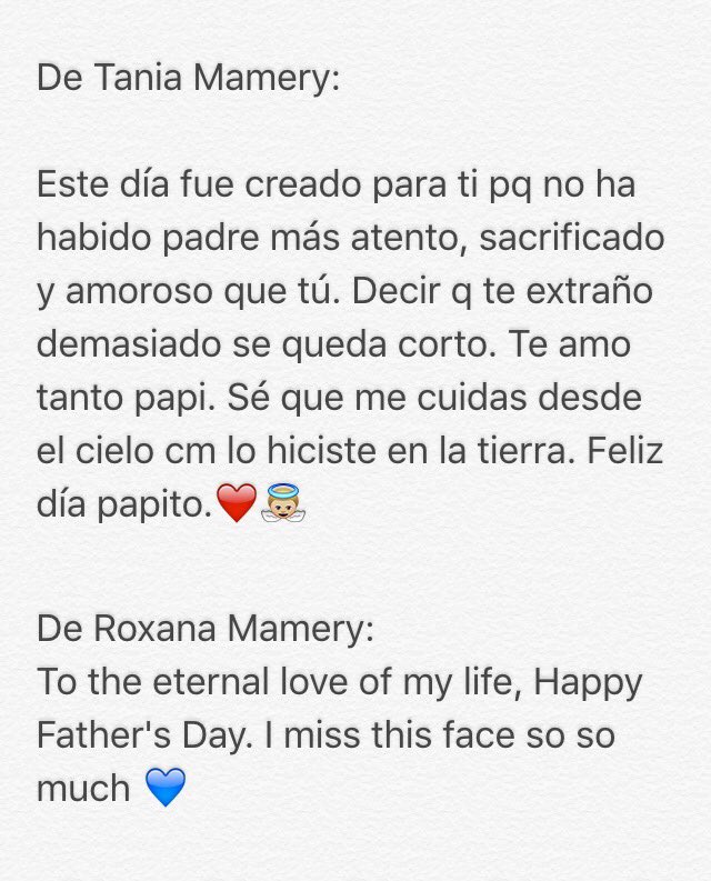 De <a href="/TaniaMamery/">Tania Mamery</a> y Roxana: Feliz día del padre al mejor de todos. Te amamos y extrañamos mucho. ❤️💙