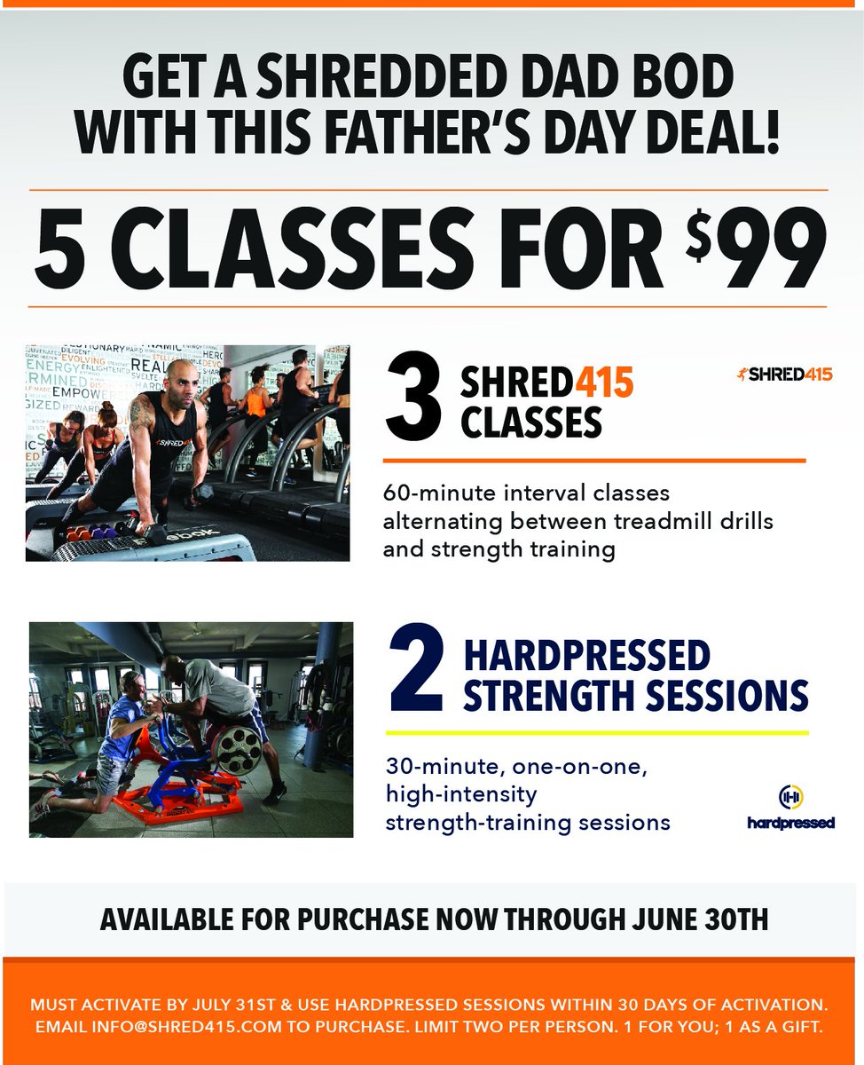 Shred415's tweet photo. 3 Shred415 classes + 2 @GetHardPressed sessions = 1 Shredded Dad Bod! #FathersDay #ShredDad https://t.co/3QQXO4XQSA