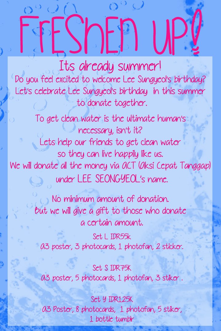 _alexeeeiii's tweet photo. [HELP RT] INDONESIAN DONATION PROJECT Freshen Up! for Lee Sungyeol's 2016 Bday @Yeolbaby827 @910827cokr Wednesday2sy https://t.co/h4dAB69s1q
