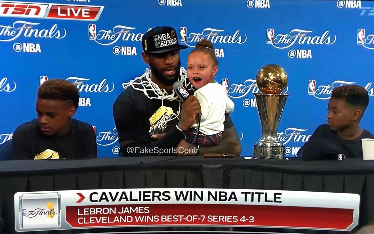 FakeSportsCentr's tweet photo. Riley Curry has already jumped on the Cavs bandwagon. #NBAFinals https://t.co/ThHDvJGi0y