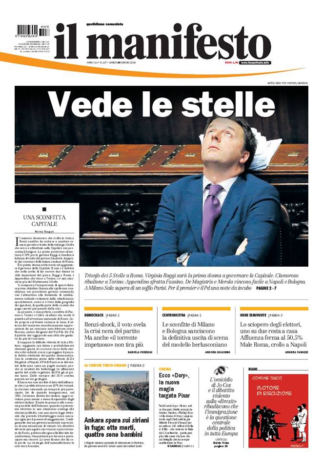 DataMediaHub's tweet photo. Miglior prima pagina del giorno #Comunali2016 #Ballottaggi https://t.co/UyPPnHHJSj