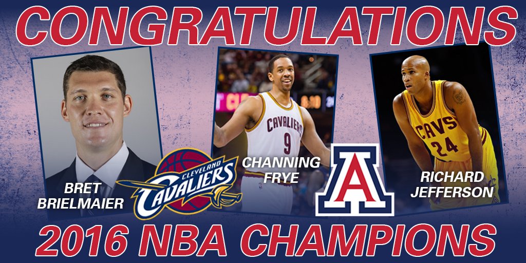 Congrats to @UALetterwinners, and now NBA Champions, @Channing_Frye, Richard Jefferson &amp; Bret Brielmaier! #BearDown