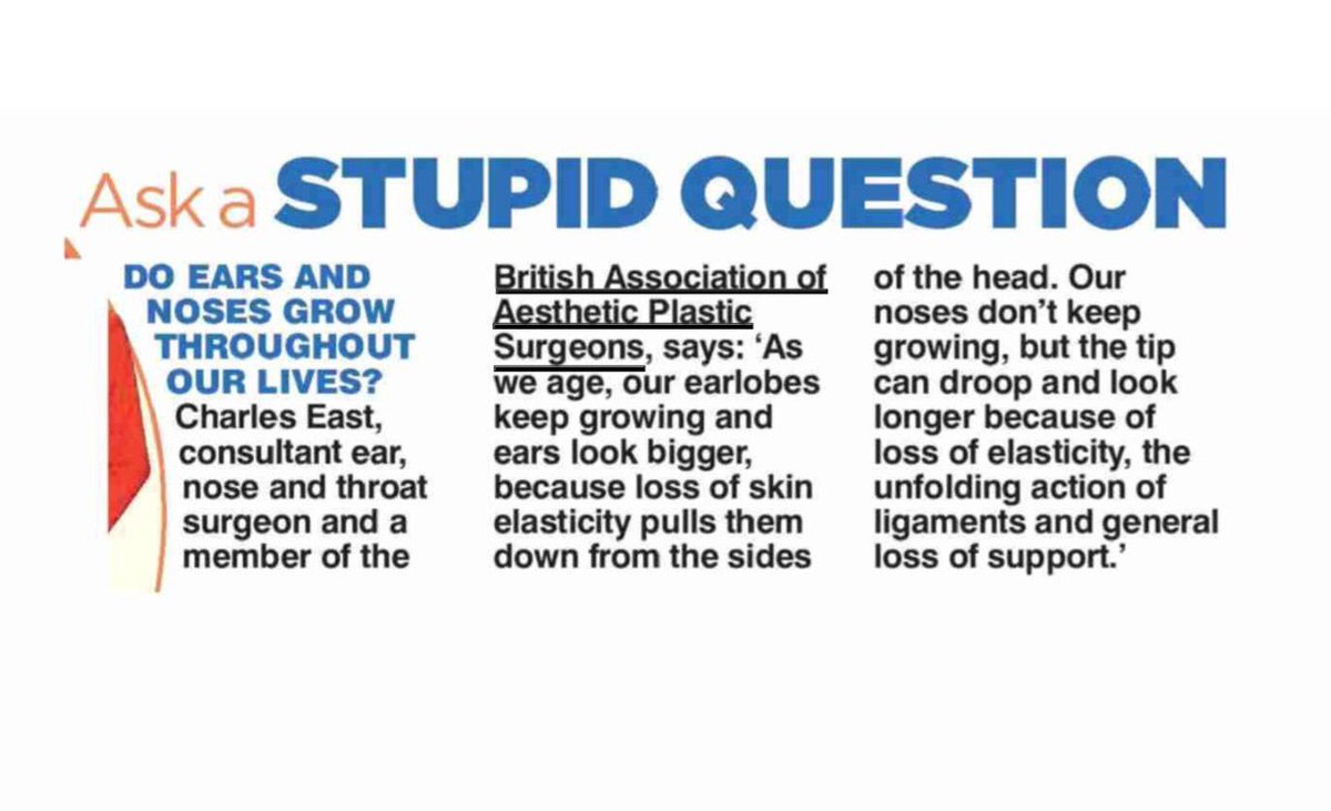 BAAPS' <a href="/rhinoplastyking/">Charles East</a> helping sniff out the truth on forever-growing ears + noses in <a href="/MailOnline/">Mail Online</a> 
🕵🏻👃🏽👃🏻👃🏾👃🏻👃🏿👃🏼
