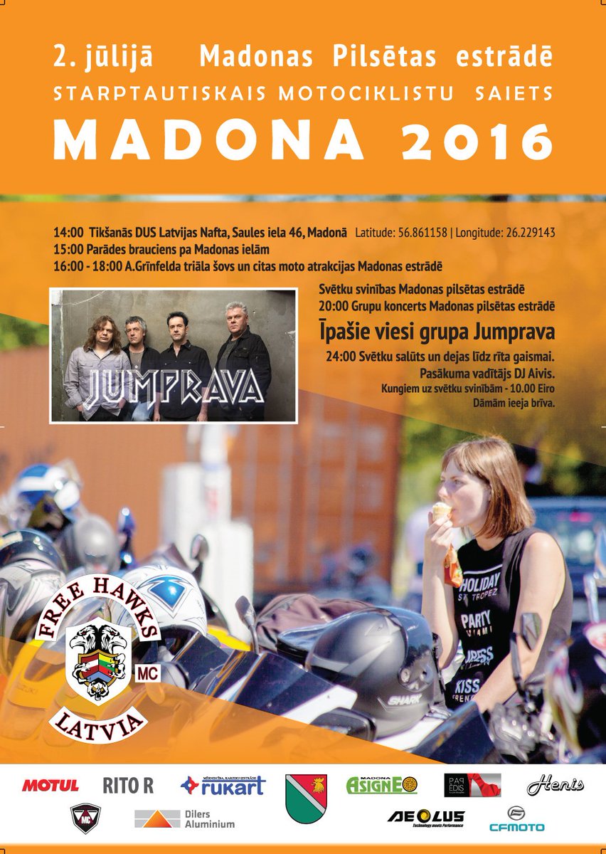 2.jūlijā Madonā skanēs moto skaņas, jo notiks starptautiskais motociklistu Saiets!