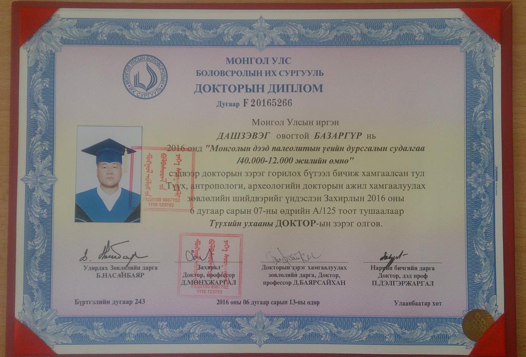 Археологч Д.Базаргүр докторын дипломоо гардан авчээ. Баяр хүргэж ажлын амжилт хүсье!