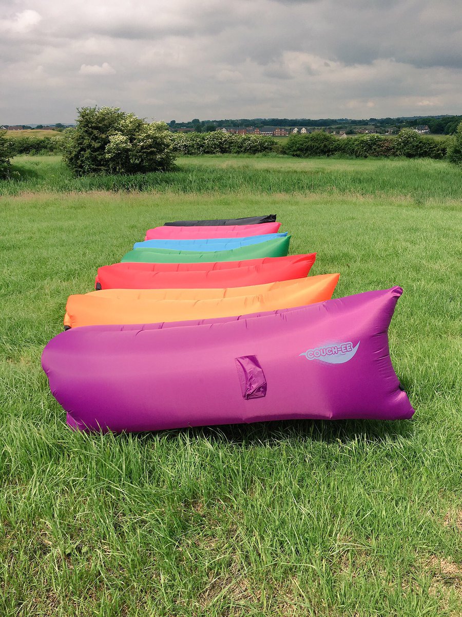 Couchee12's tweet photo. A rainbow of our gorgeous #couchee hangouts in black, blue, deep pink, green, orange, purple and red. #GlastoFest https://t.co/cgIoL6Tpz9