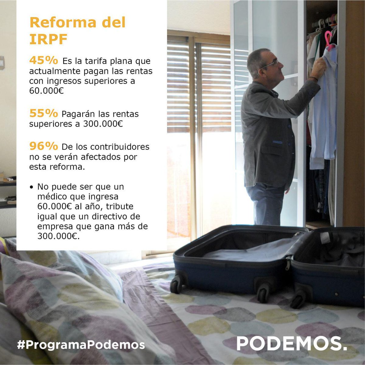 Podemos_CANT's tweet photo. Reforma del IRPF. El 96% de los contribuidores no se verán afectados por la reforma. #ProgramaPodemos #UnidosPodemos https://t.co/0c4gi1QT9W