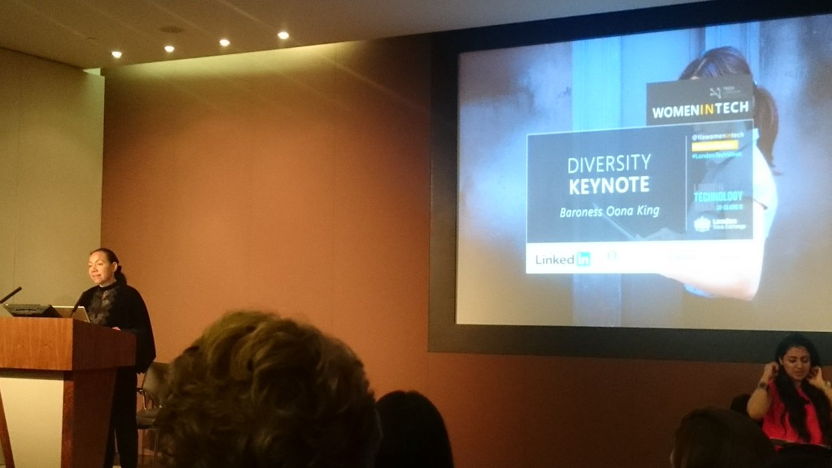 Baroness Oona King is keynoting &amp; says "we need to break stereotypes" #LondonTechWeek #SheCanDoTech #genderequality