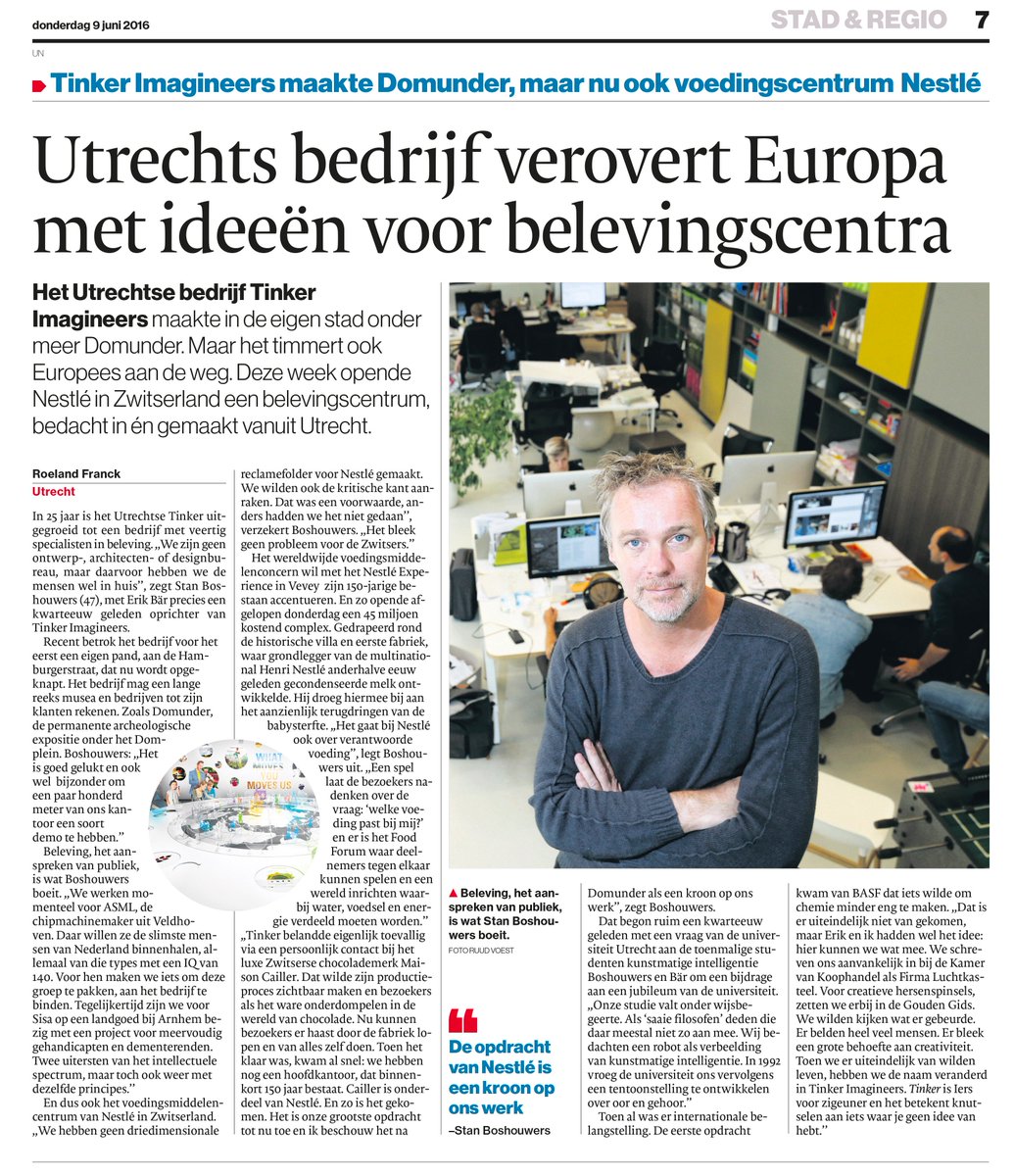countercontent's tweet photo. Mooi stuk over Tinker imagineers in het AD, onder andere over het net geopende open huis van Nestlé in Zwitserland. https://t.co/VG69TwyRqn