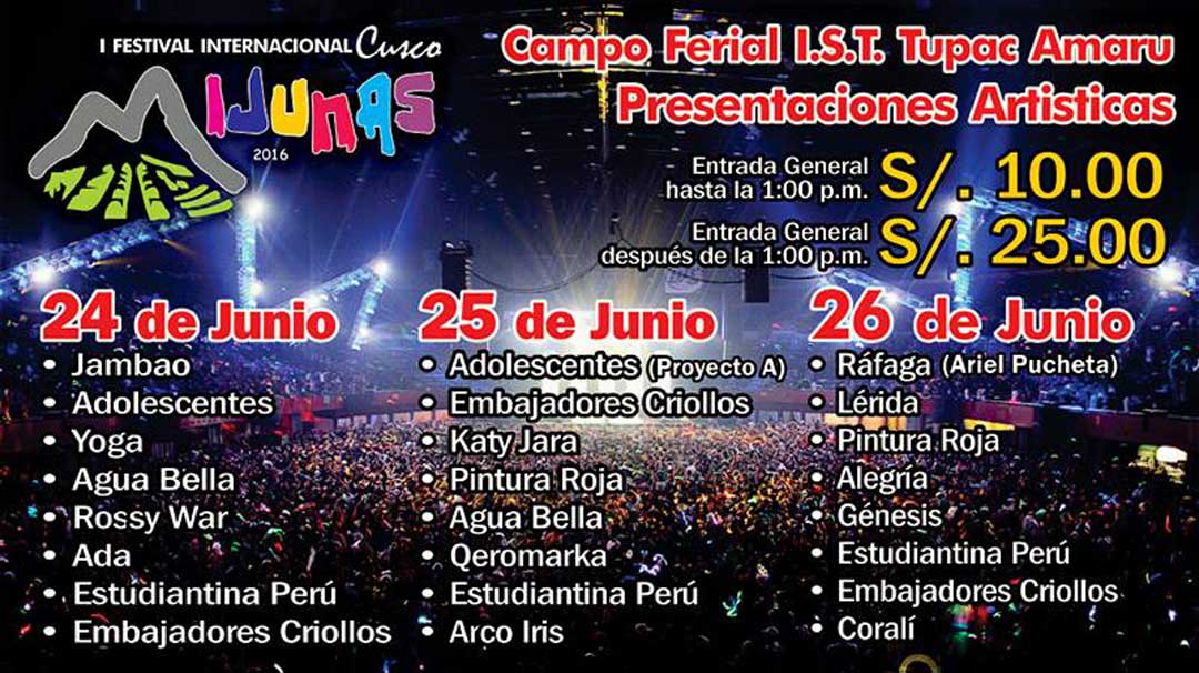 Viajes2Peru's tweet photo. I Festival Internacional Cusco Mijunas 2016. 24-26 de Junio, Campo Ferial I.S.T. Tupac Amaru https://t.co/GA1CAtB7xy https://t.co/WWUHVZzCqI