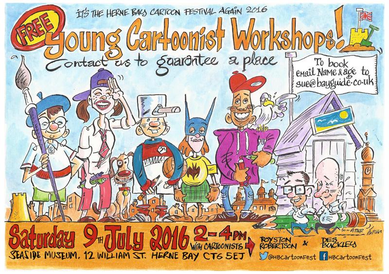 Very pleased to be hosting Young Cartoonist Workshop on Saturday July 9, 2-4pm #cartoonfestival #hernebay