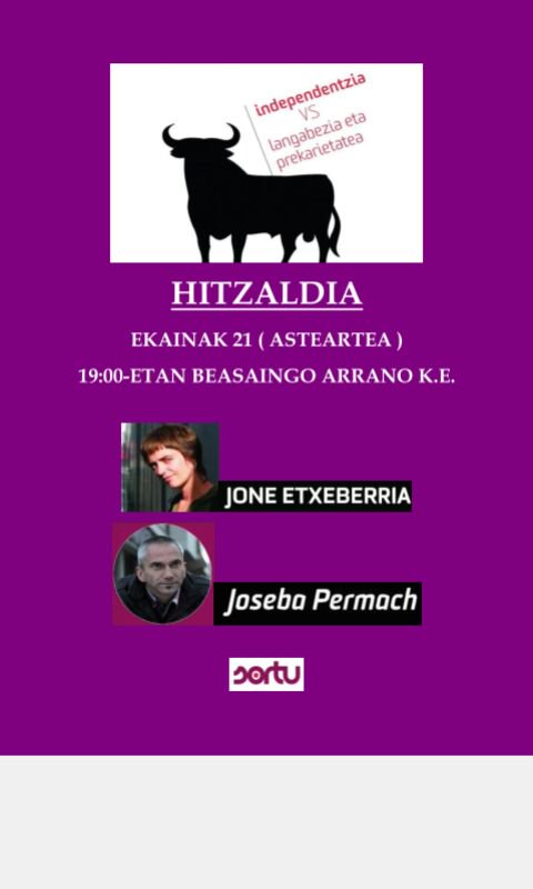 Bihar <a href="/JoneEtxeberria/">Jone Etxeberria</a> eta <a href="/jpermach/">joseba permach martin</a>-en hitzaldi interesgarrie izan deu Beasainen. Animau!