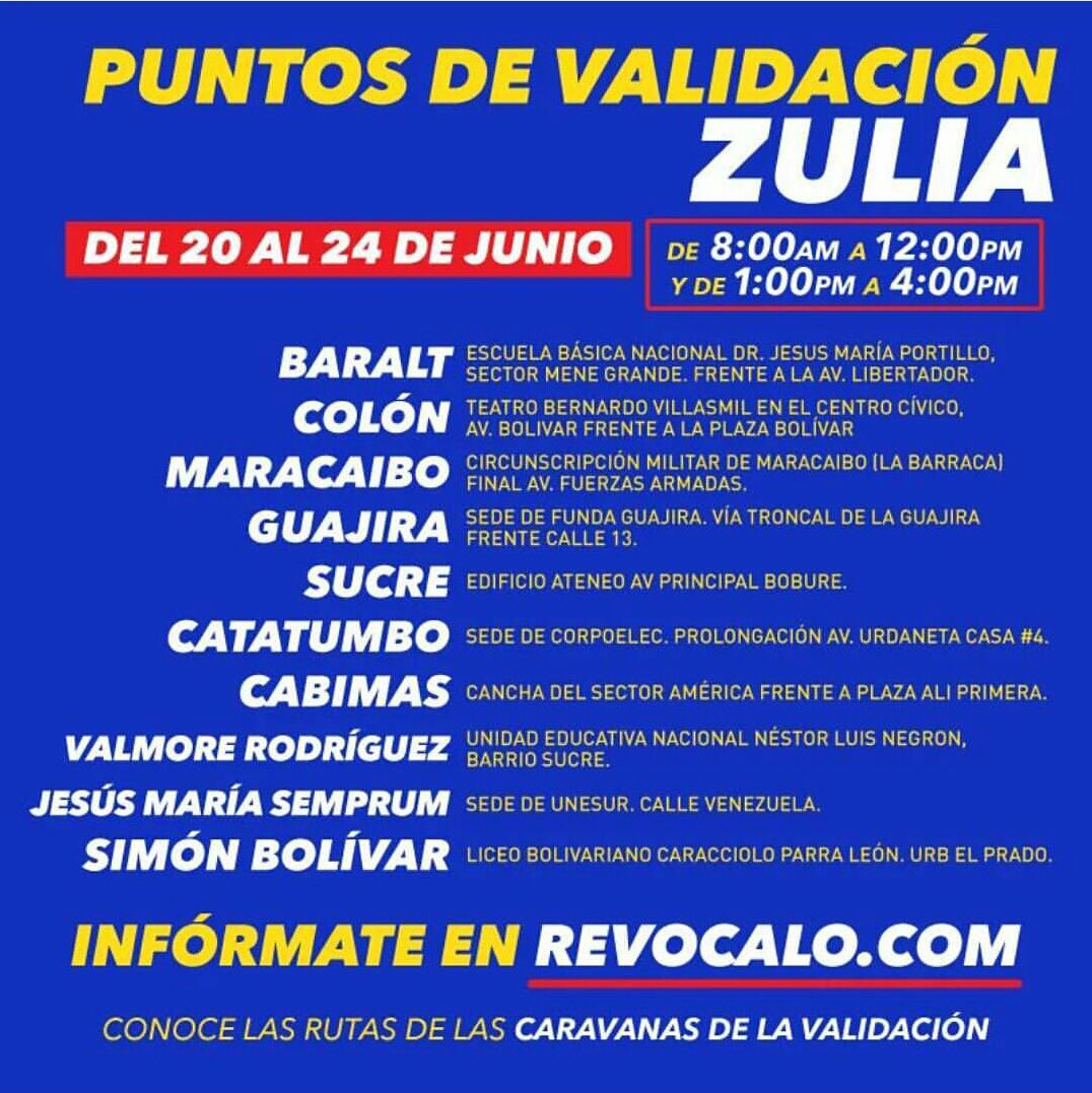 Estos son los puntos de validación de firmas en el estado Zulia para activar el revocatorio