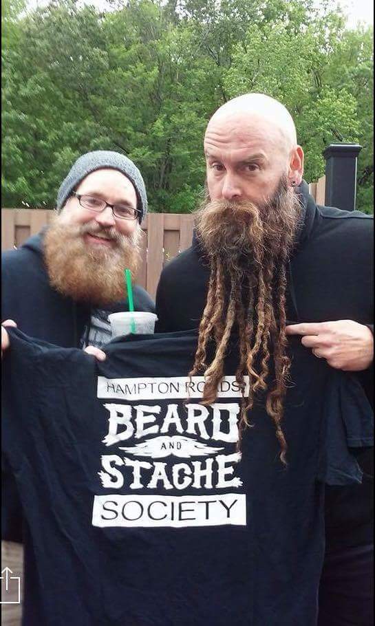 HRBSS757's tweet photo. Jeff giving .@5FDPChrisKael one of our shirts back at @FM99WNOR Lunatic Luau. 

#beards #facialhair  #hamptonroads https://t.co/HY1N2VP8NH