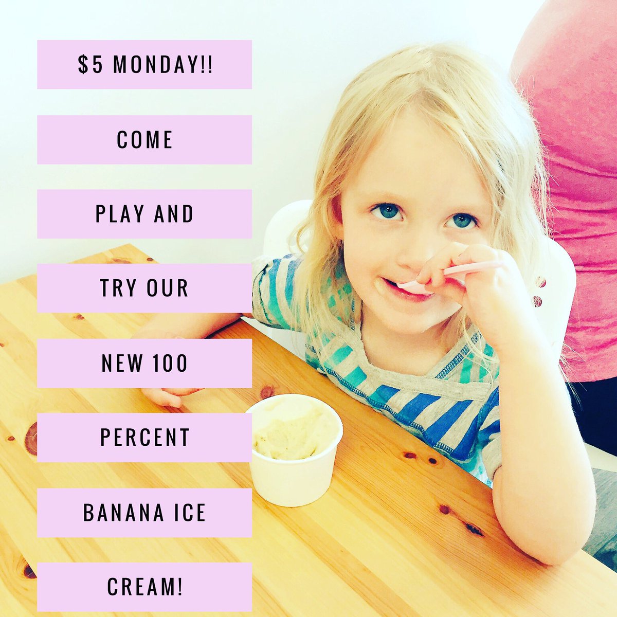 lavenderandplay's tweet photo. $5 Monday! We have ice coffee, air conditioning, and yummy all banana ice cream! #ptbo #ItsHot #comecooloff https://t.co/N7n2PFbJBx