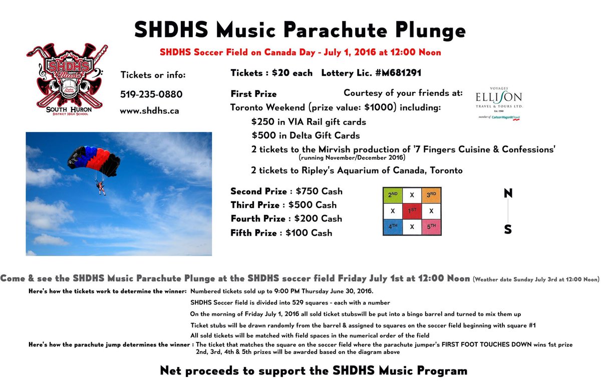 shdhsmusic's tweet photo. SHDHS Music Parachute Plunge is happening on Friday July 1! Raffle tickets are available now! Get in on the fun! https://t.co/wO3gy82O5c
