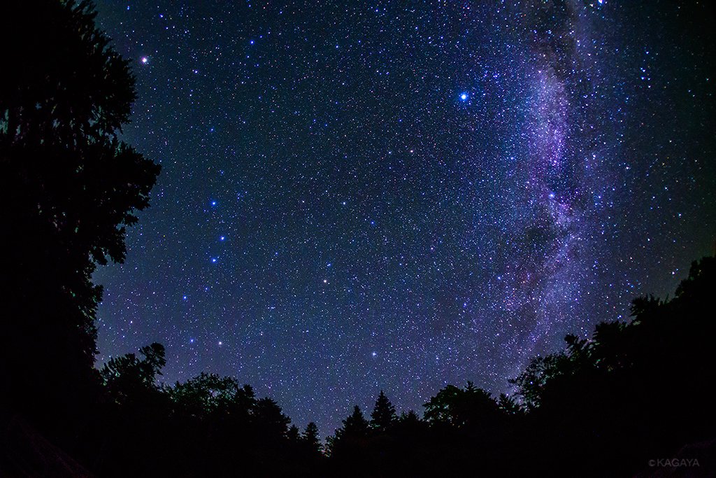 Kagaya 在 Twitter 上 北極星とそのまわりの星々 中央下が北極星 左下が北斗七星 上の明るい星はこと座のベガです 2枚目は同じ方向の40分間の星の動きです 北極星中心のきれいな同心円の軌跡になります 先日 北海道阿寒国立公園内オンネトーにて撮影