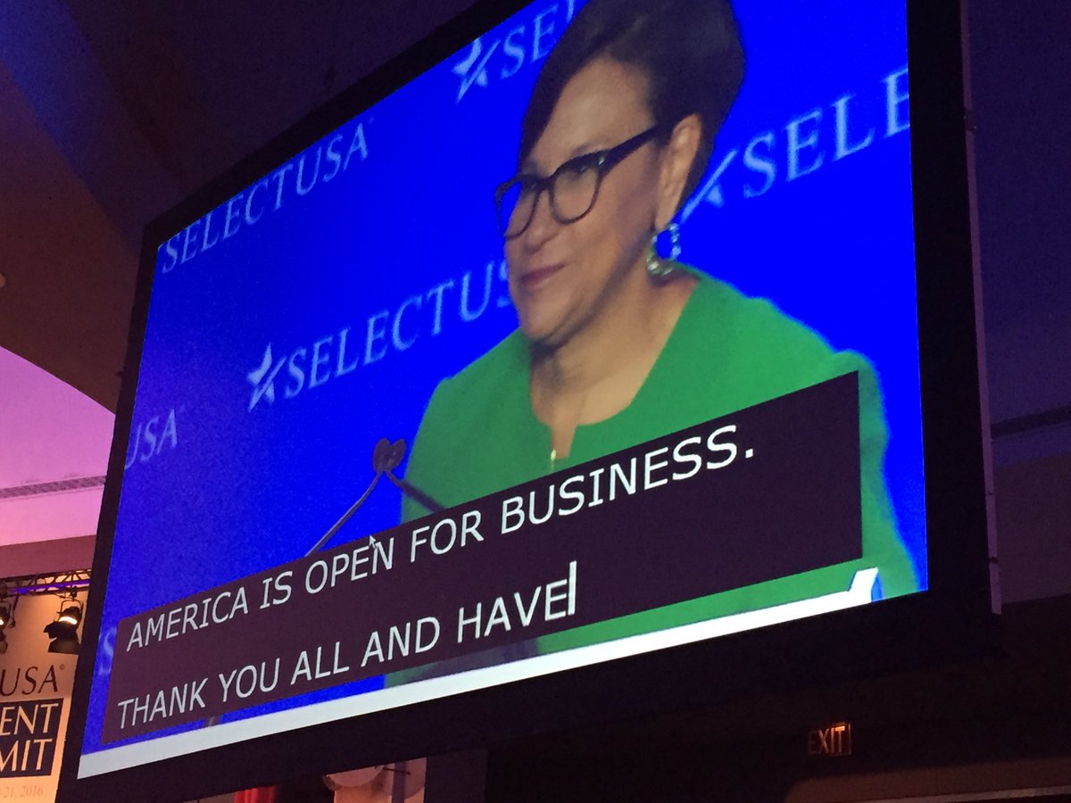 SelectUSATech's tweet photo. Secretary Pritzker @PennyPritzker echoes the welcome that America is open for business #SelectUSASummit https://t.co/fZsZ48ob6I