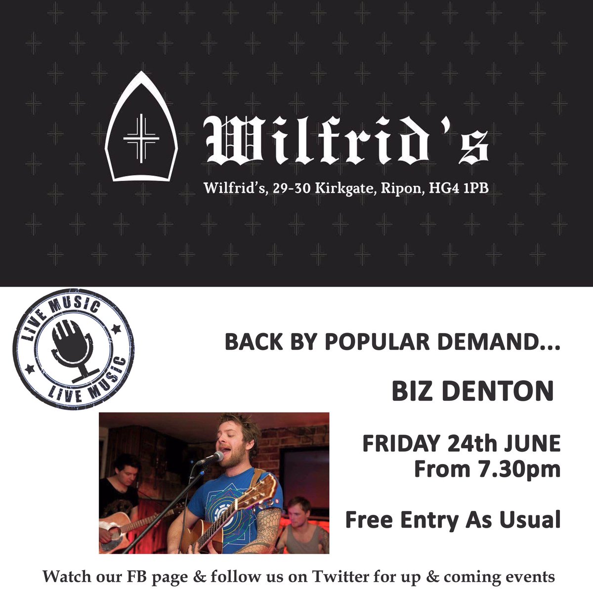 wilfridsripon's tweet photo. We know it's only Monday, but let's plan your Friday right now! #livemusic #ripon #beeroclock @BizDenton https://t.co/HYGHqCsUqM