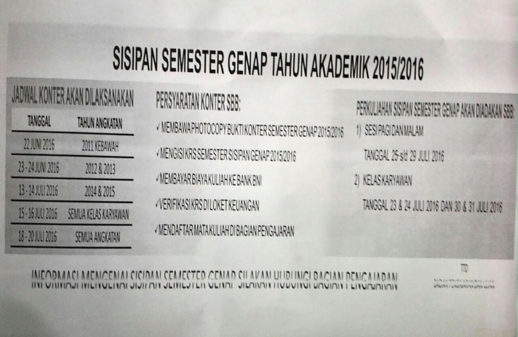 Rabkairah33's tweet photo. Sisipan semester genap 2015/2016. @sema_stei @persbima https://t.co/DA4et4MGoK