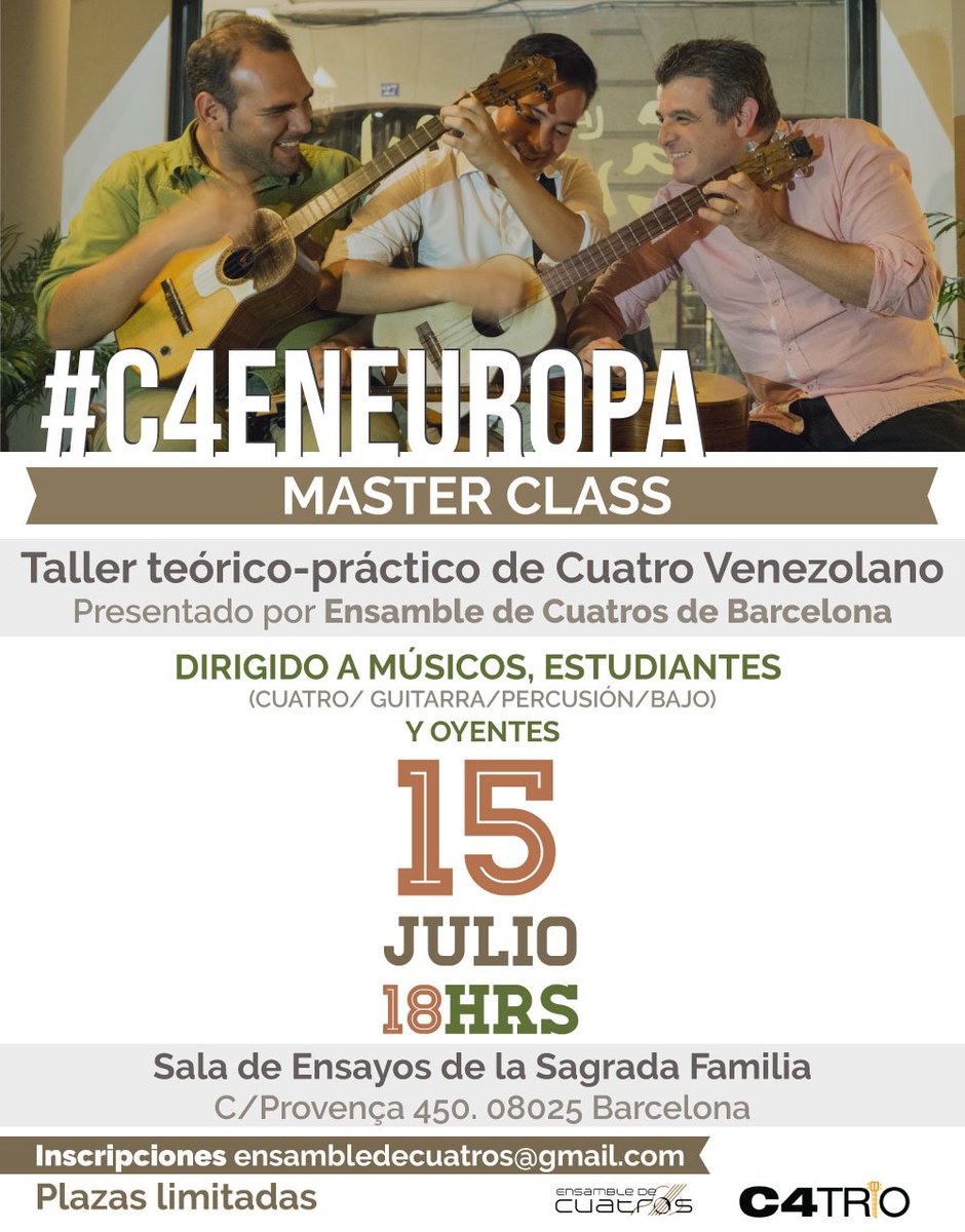 Ensamble4BCN's tweet photo. Taller Teórico-Práctico de #Cuatrovenezolano con @c4trio en #Barcelona https://t.co/ZOcoV9AhTJ