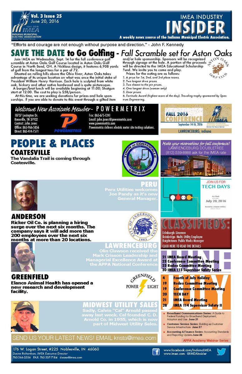 This issue is dedicated to Frankton Municipal Light and Power, located in Madison County.