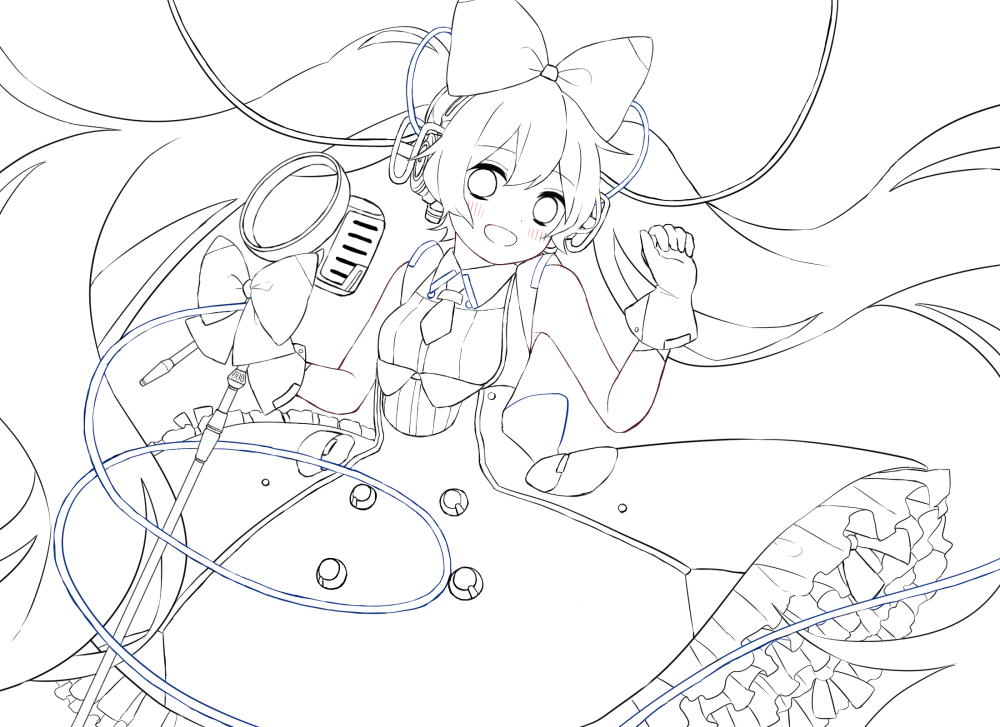 64hijiki's tweet image. マジカルミライミクちゃんの線画です…！！！よければ色塗りの練習にでも使ってください～～～！！！