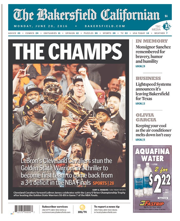Newspaper front pages celebrate Cavaliers' Game 7 victory. theScore