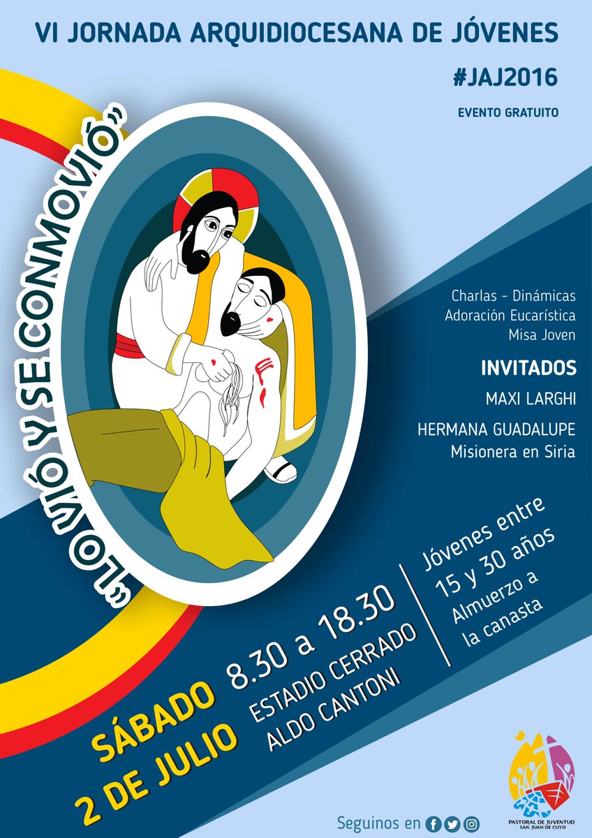 pastojuv_sj's tweet photo. VI JORNADA ARQUIDIOCESANA DE JÓVENES #JAJ2016
¡Te invitamos a este gran encuentro! #YoVoy https://t.co/01IZGMga5F